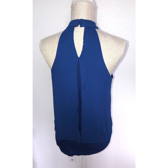 Bar III Cobalt Blue Chocker Neck Keyhole Vented Blouse - XS - Picture 4 of 5